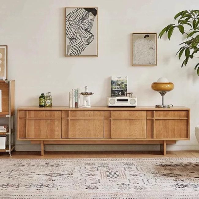 Barta Solid Oak Wood TV Cabinet With 4 doors