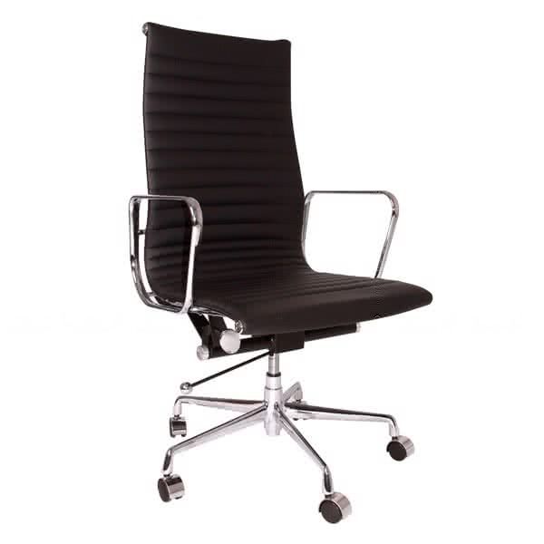Aluminum Executive Leather Office Chair - High-back - With Wheels and Adjustable