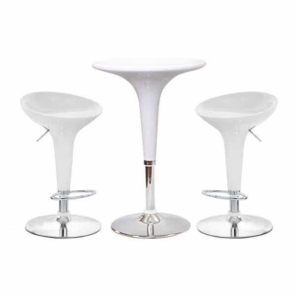 Silvia Round Adjustable Bar Table and Silvia Adjustable Bar Stool Combo Set - Set of 2 - White