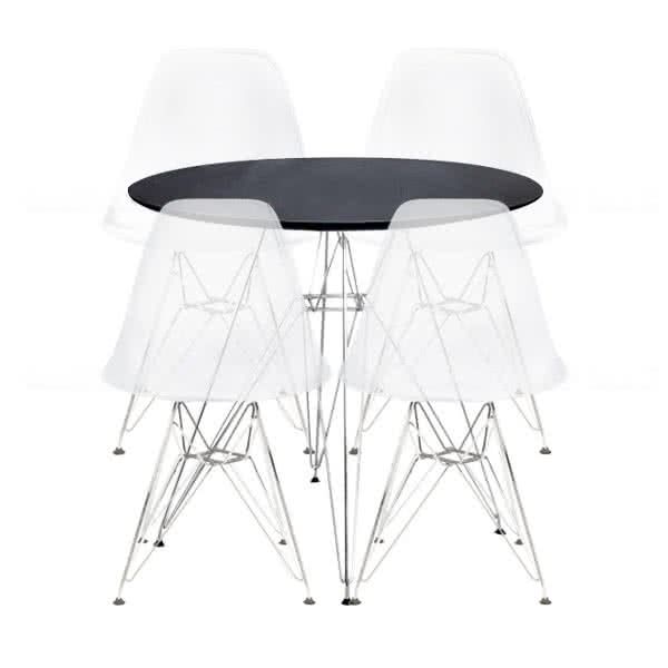 Stockroom  Eiffel Round Black Dining Table and Stockroom  Eiffel Dsr Transparent Dining Chair Combo Set