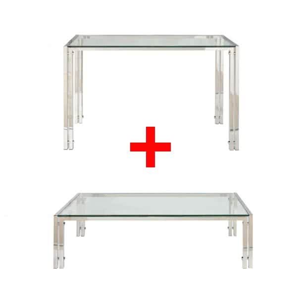 Berto Glass Coffee Table and Console Table Combo Set