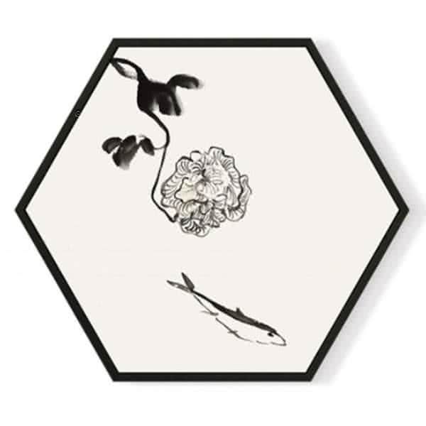Stockroom Artworks - Hexagon Canvas Wall Art - Flower and Fish - More Sizes