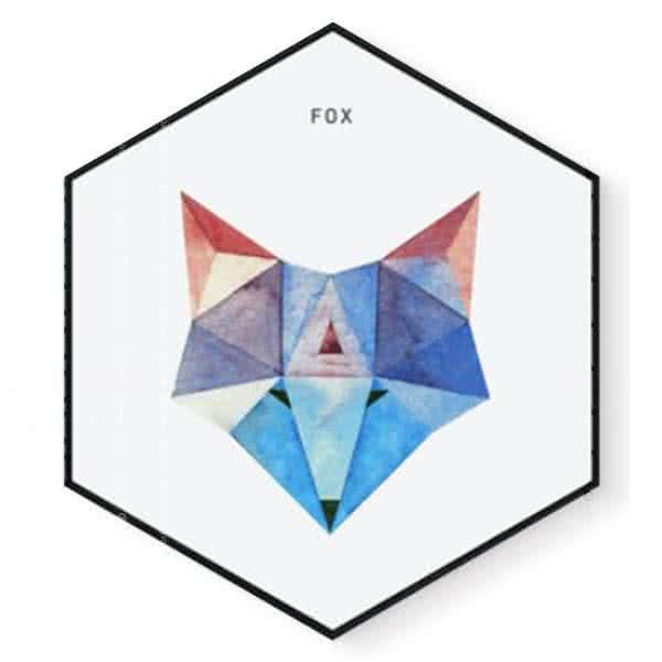 Stockroom Artworks - Hexagon Canvas Wall Art - Bluetone Geometric Fox - More Sizes