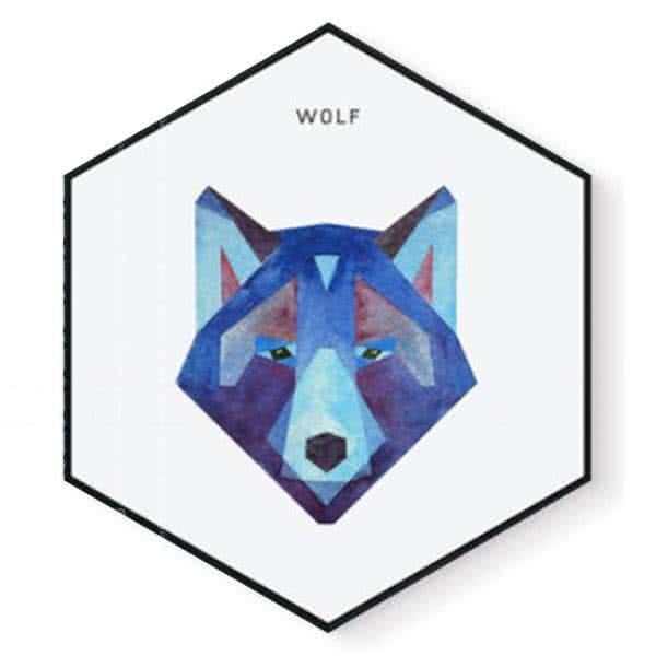 Stockroom Artworks - Hexagon Canvas Wall Art - Bluetone Geometric Wolf - More Sizes