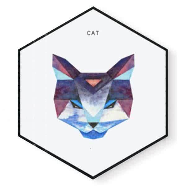 Stockroom Artworks - Hexagon Canvas Wall Art - Bluetone Geometric Cat - More Sizes