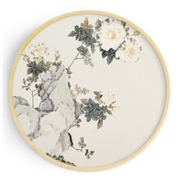 Stockroom Artworks - Circle Canvas Wall Art - Flowers and Stone - More Sizes