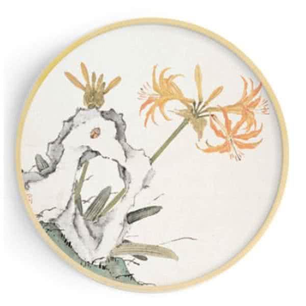 Stockroom Artworks - Circle Canvas Wall Art - Flowers and Beetle - More Sizes