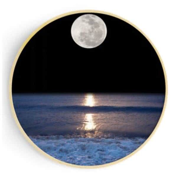 Stockroom Artworks - Circle Canvas Wall Art - Moon and Waves - More Sizes