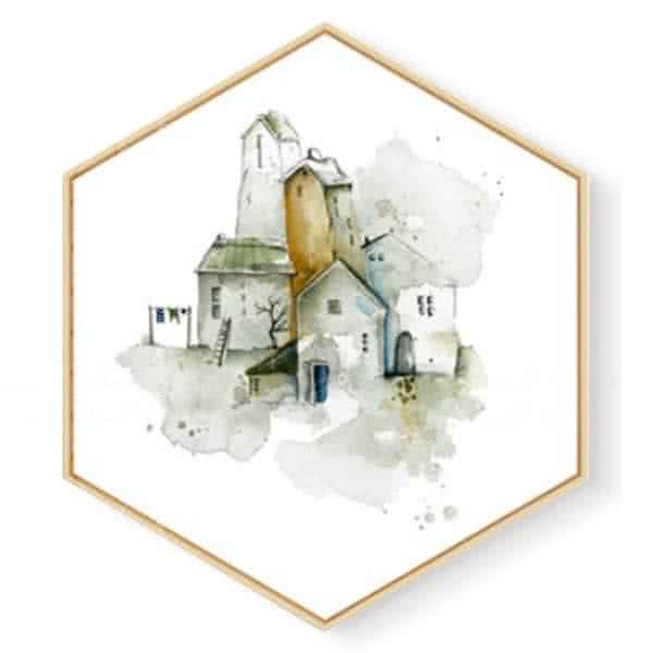 Stockroom Artworks - Hexagon Canvas Wall Art - Watercolor Housing - More Sizes