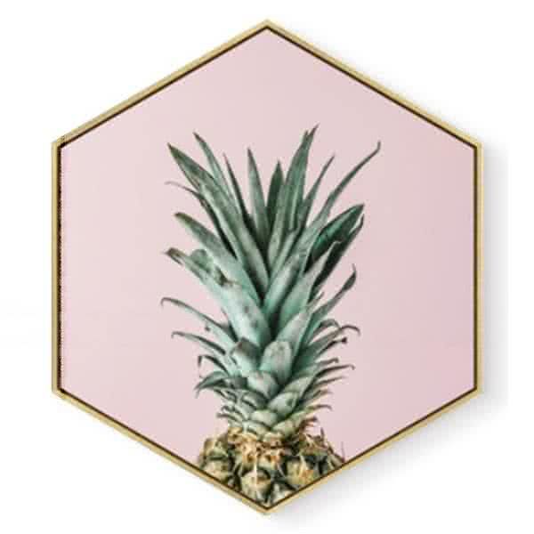 Stockroom Artworks - Hexagon Canvas Wall Art - Blush Pink Pineapple - More Sizes