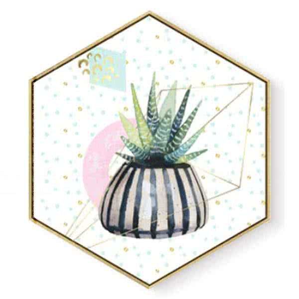 Stockroom Artworks - Hexagon Canvas Wall Art - Potted Cactus - More Sizes