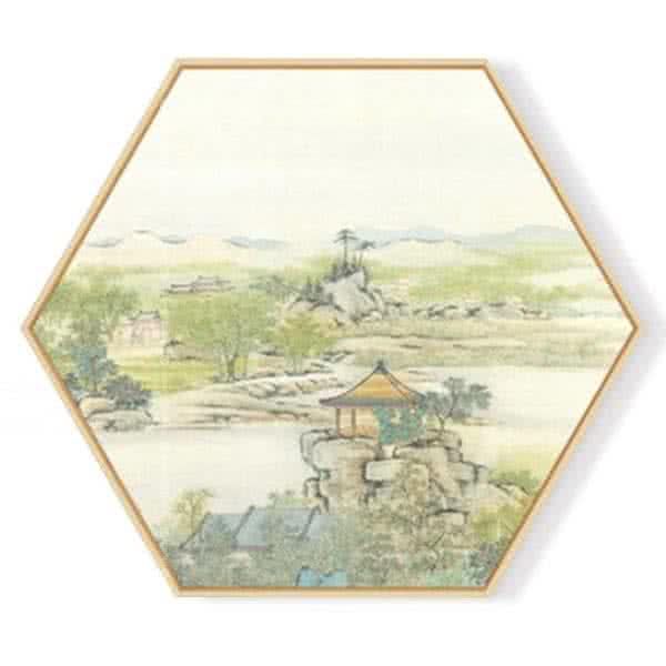 Stockroom Artworks - Hexagon Canvas Wall Art - Pavilion atop Stone - More Sizes