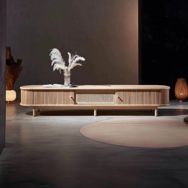 Earl Style Contemporary Solid Oak Wood TV Cabinet With Roller Shutter Doors