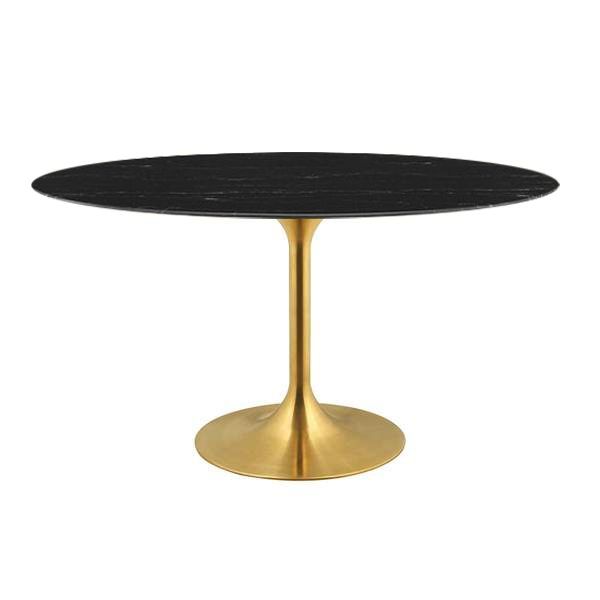 Eero Saarinen Tulip Style Mini Oval Dining Table with Brass Base - Marble