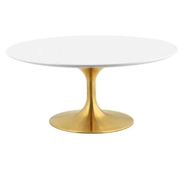 Eero Saarinen Tulip Style Round Coffee Table With Brass Base