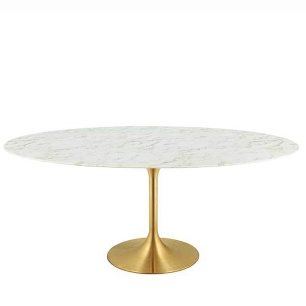 Eero Saarinen Tulip Style Oval Dining Table with Brass Base - Marble