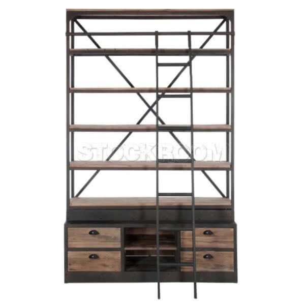 Eiffel Industrial Wide Bookshelf (with ladder)