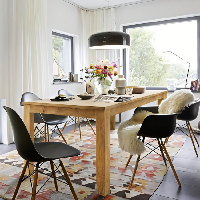 Jacob Slim Solid Oak Wood Dining Table Set -180cm