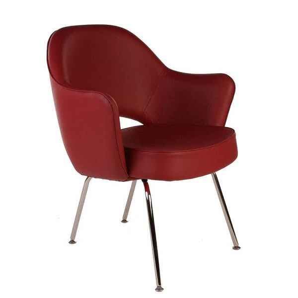 Eero Saarinen Style Executive Leather Armchair With Metal Leg