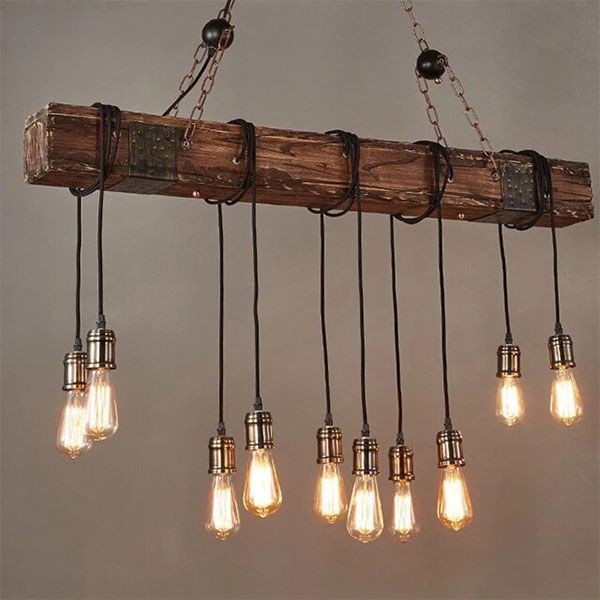 Stockroom Retro Wood Industrial Pendant Light Bar Hanging Ceiling Lamp Rustic Chandelier