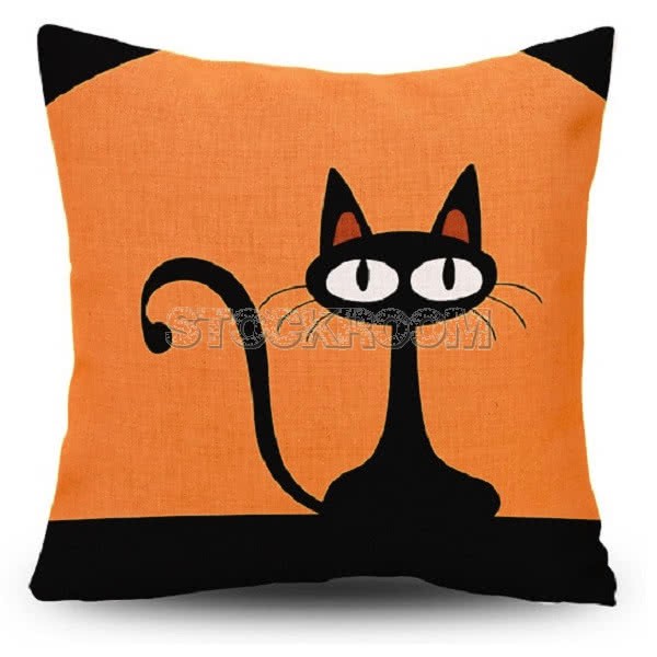 Black Cat Decorative Cushion - Orange