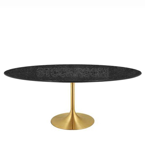 Eero Saarinen Tulip Style Oval Dining Table with Brass Base - Marble