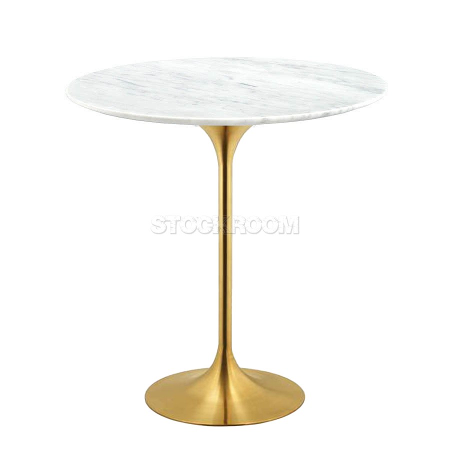 Tulip Style Marble Side Table With Brass Base