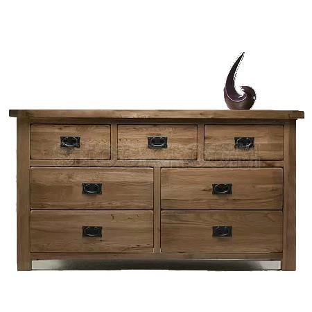Barton Solid Oak Wood 7 Drawers Wide Chest