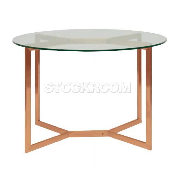 Bolster Round Glass Dining Table - Rose Gold Base