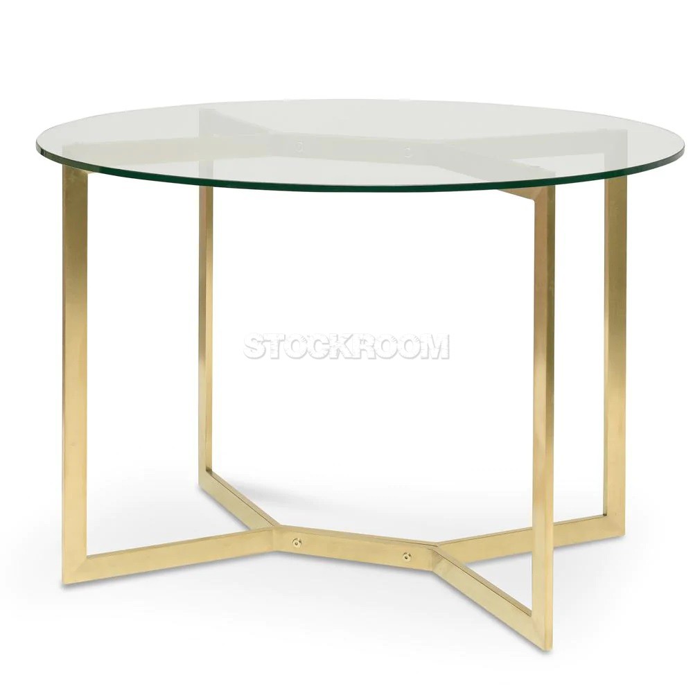 Bolster Round Glass Dining Table - Gold Base