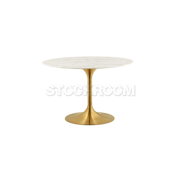 Eero Saarinen Tulip Style Round Coffee Table With Brass Base - Marble