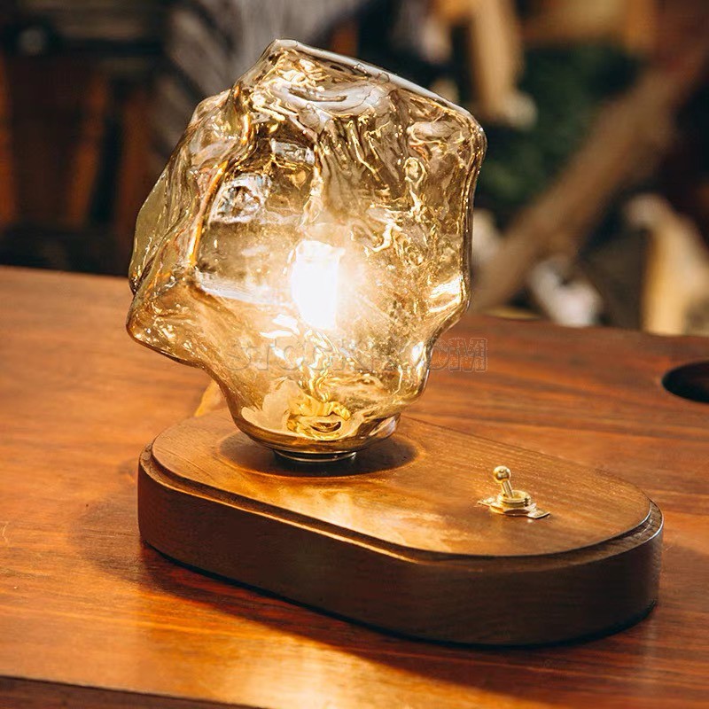 Crystal Style Table Lamp with Wooden Base