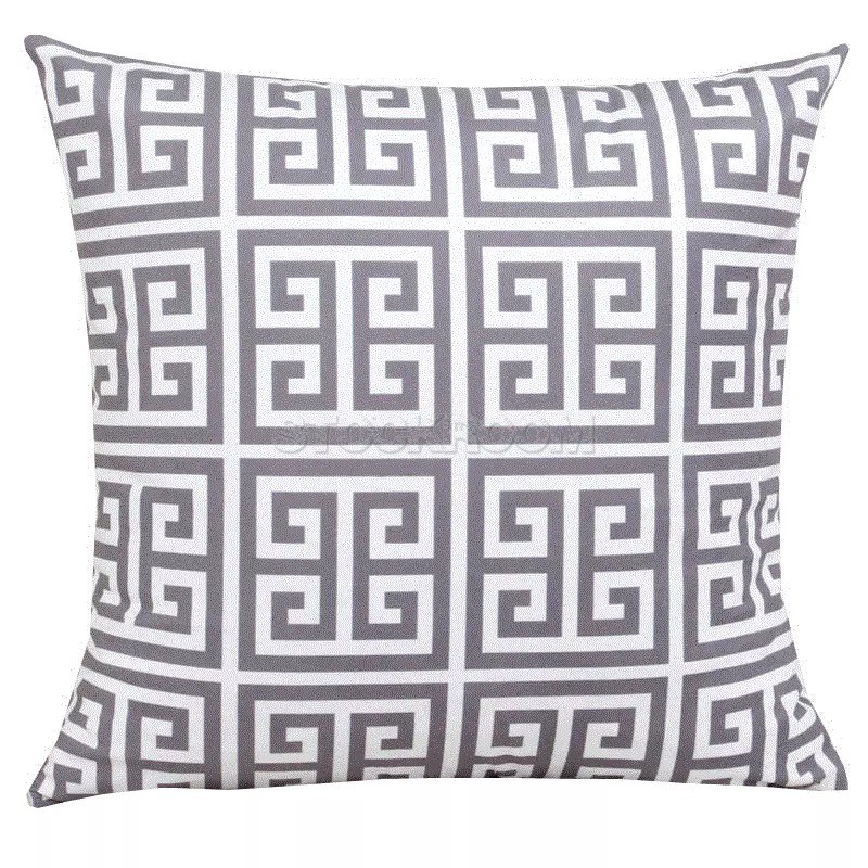 Greek Key Pattern Cushion - Grey