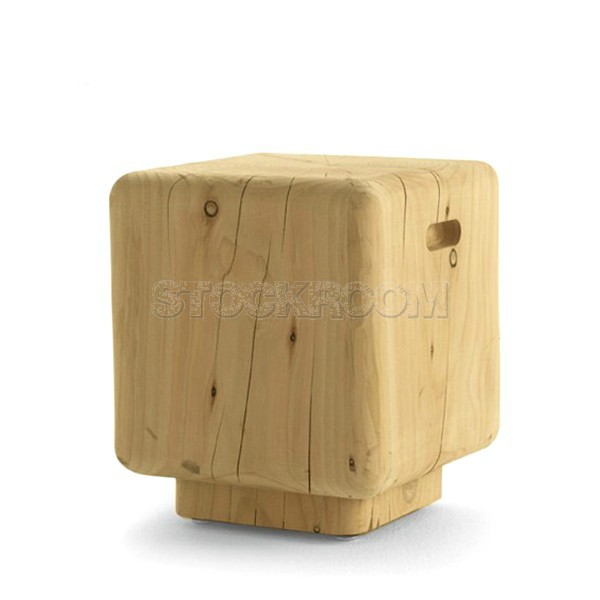 Cube Solid Elm Wood Stool / Side Table