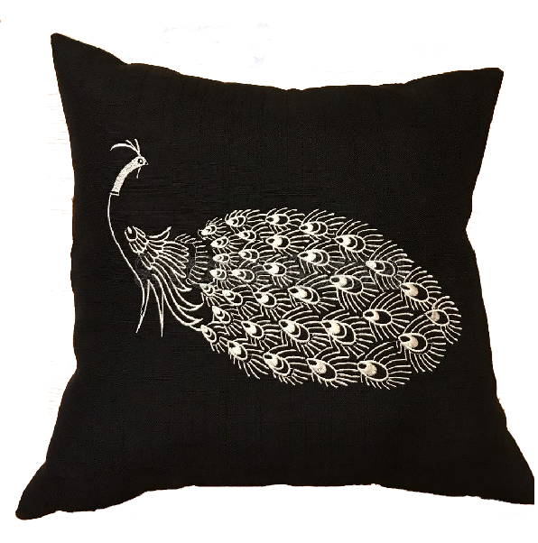Peacock Cushion - Black
