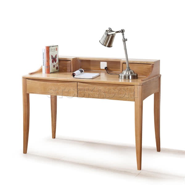 Daleni Solid Oak Wood Working Desk with Drawers