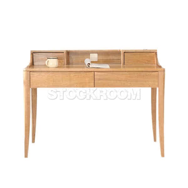 Daleni Solid Oak Wood Working Desk with Drawers