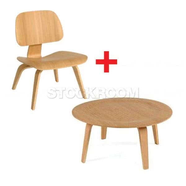 Stockroom Lcw Style Wood Lounge Chair and CTW Style Round Coffee Table Set