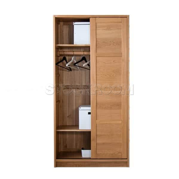 Ryder Solid Oak Wood Wardrobe with Sliding Doors
