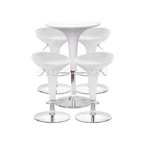 Silvia Round Adjustable Bar Table and Silvia Adjustable Bar Stool Combo Set - Set of 4 - White