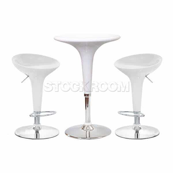 Silvia Round Adjustable Bar Table and Silvia Adjustable Bar Stool Combo Set - Set of 2 - White