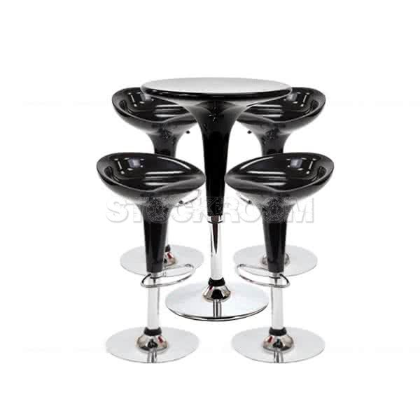 Silvia Round Adjustable Bar Table and Silvia Adjustable Bar Stool Combo Set - Set of 4 - Black