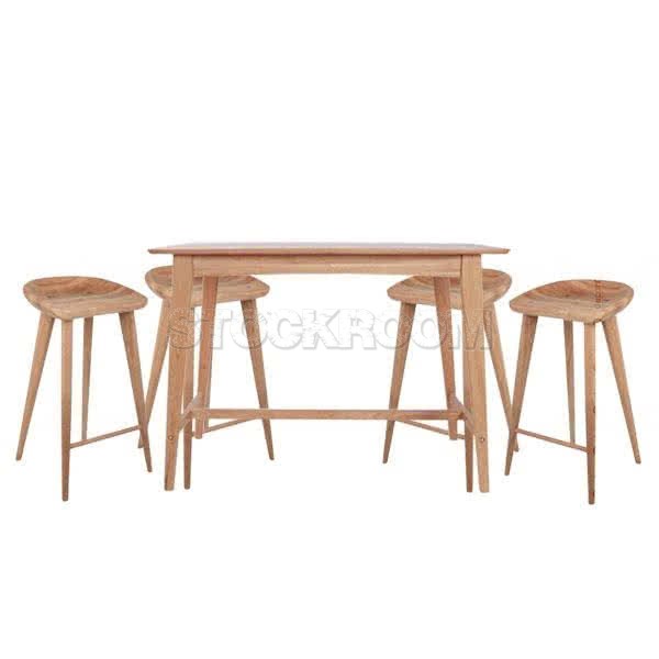 Plato Solid Oak Wood Bar Table and Oxford Solid Ash Wood Bar Counter Bar Stool Combo Set