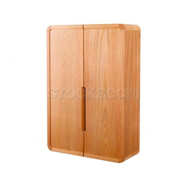 Lorette Solid Elm Wood Hanging Wall Cabinet with Mirror