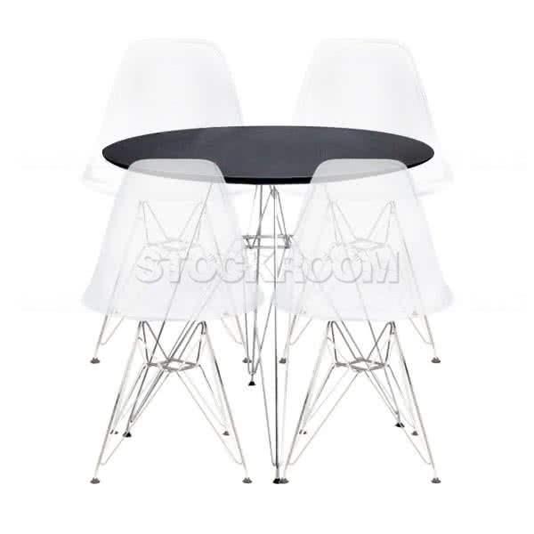 Stockroom Eiffel Round Black Dining Table and Stockroom Eiffel Dsr Transparent Dining Chair Combo Set