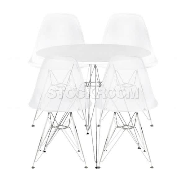 Stockroom Eiffel Round White Dining Table and Stockroom Eiffel Dsr Transparent Dining Chair Combo Set