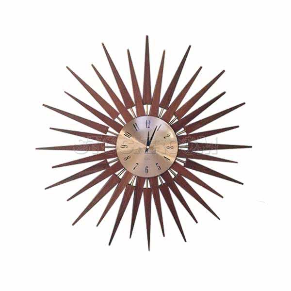 Retro Starburst Style Wood Wall Clock