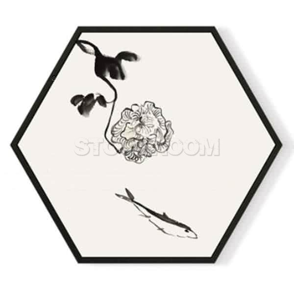 Stockroom Artworks - Hexagon Canvas Wall Art - Flower and Fish - More Sizes