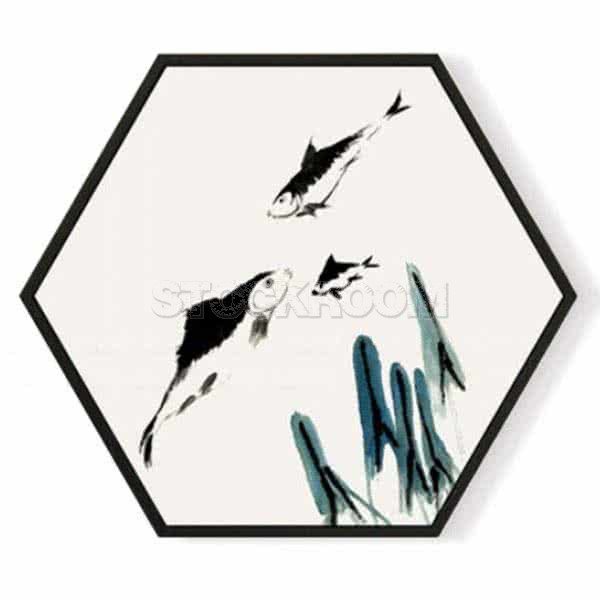 Stockroom Artworks - Hexagon Canvas Wall Art - Fishes and Seaweed - More Sizes