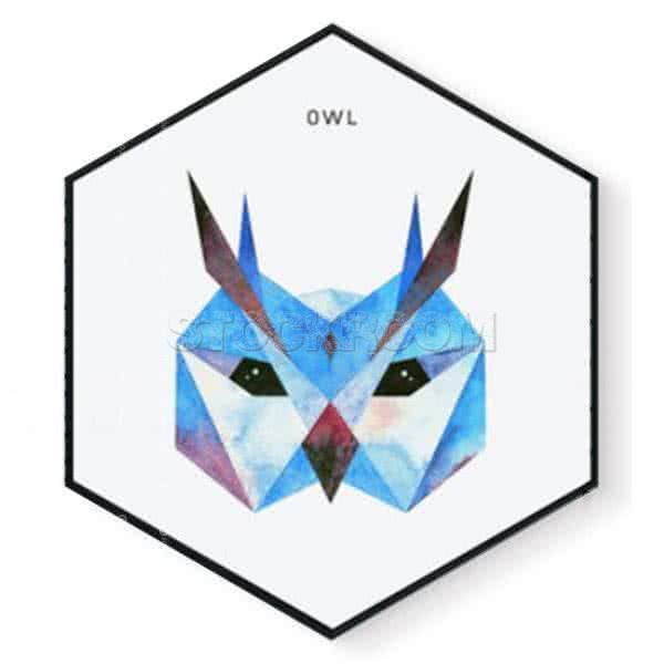 Stockroom Artworks - Hexagon Canvas Wall Art - Bluetone Geometric Owl - More Sizes